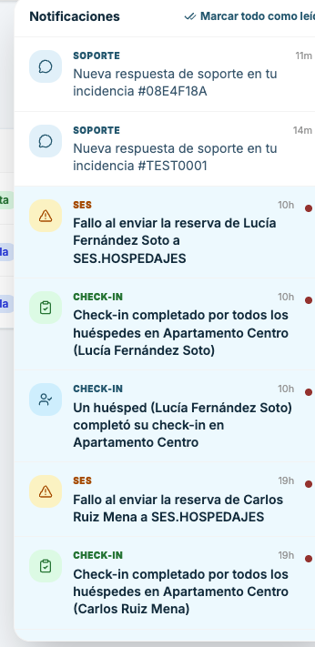 Panel de notificaciones rediseñado con tipos, iconos y avisos de soporte