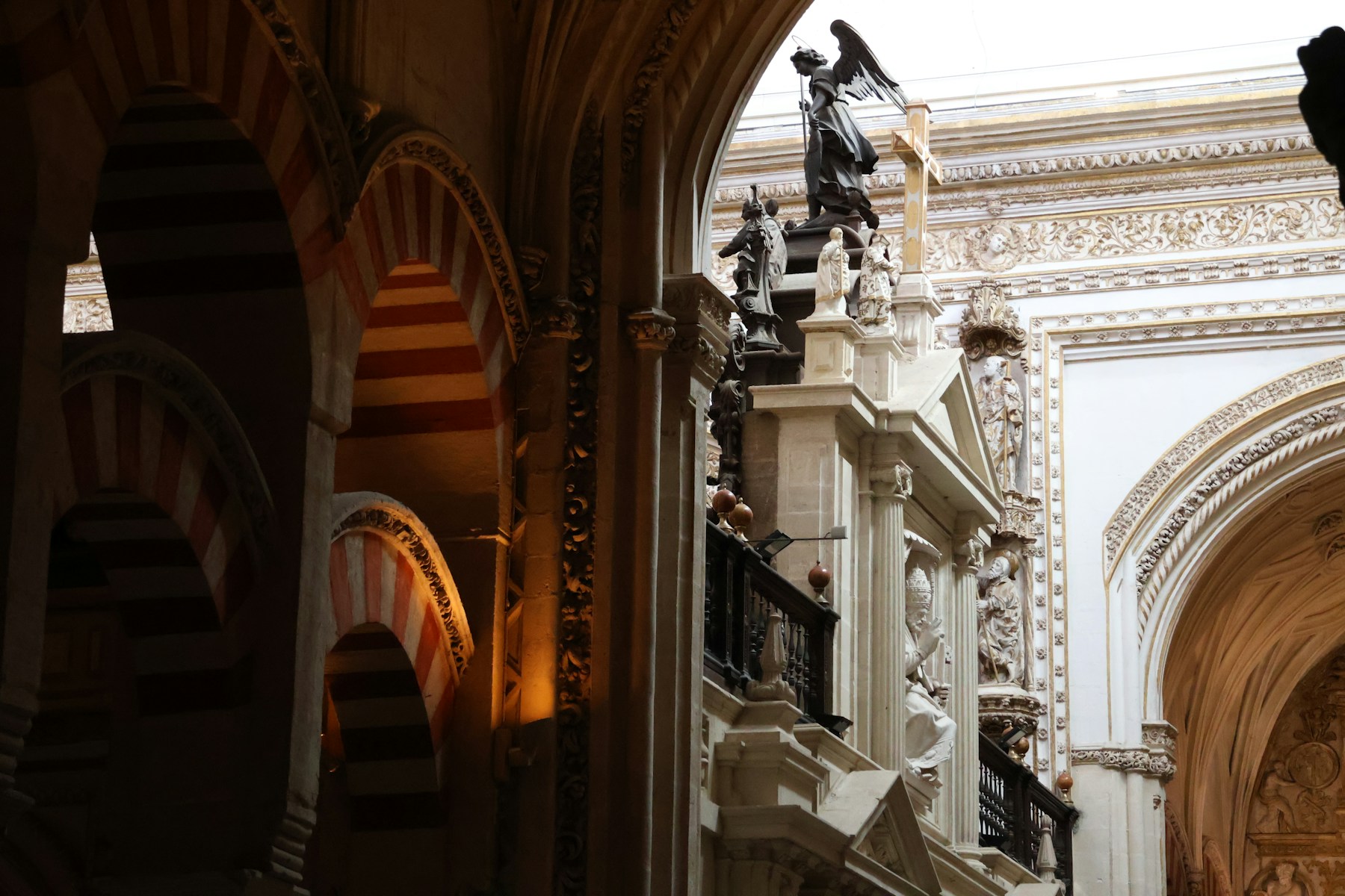 Interior of the Mosque-Cathedral of Córdoba with arches and soft light