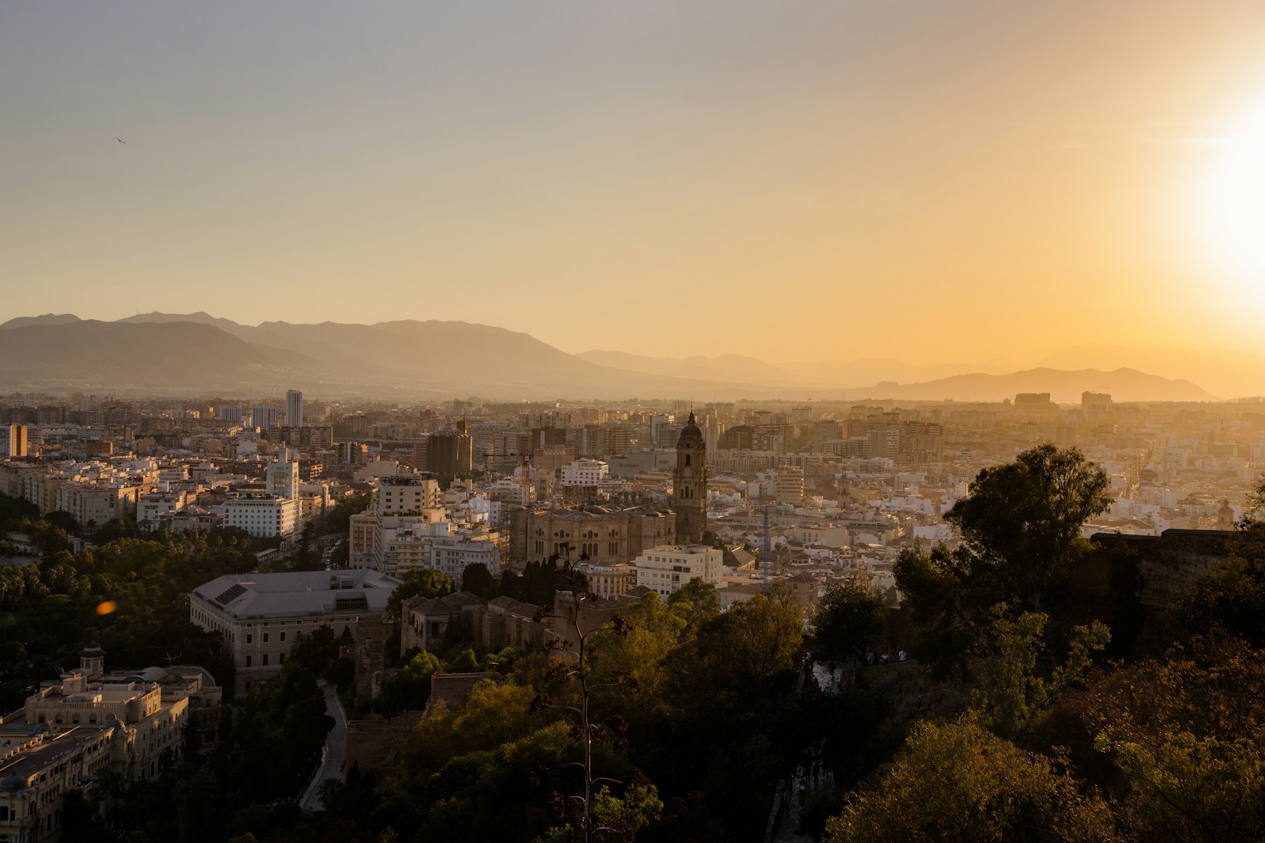 Vista de Málaga al atardecer desde Gibralfaro