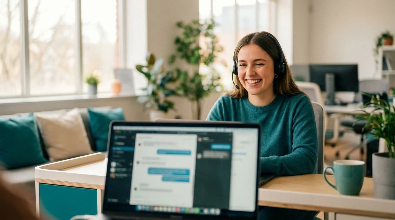 Una agente de soporte atendiendo a un cliente por chat