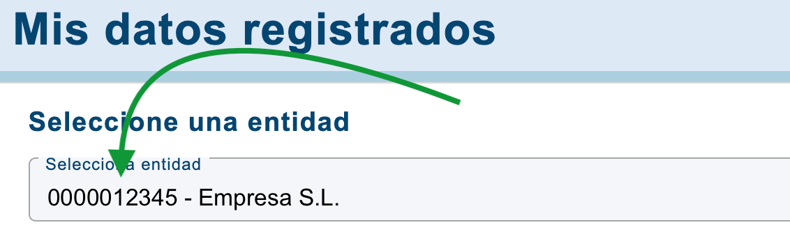 Seleccione entidad dropdown showing the lessor code in front of the company name